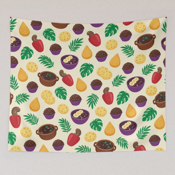 Item preview, Brazilian Food Pattern | Pao de Queijo, Brigadeiros, Feijoada, Coxinha and Acai Bowls designed and sold by StickyGuys.