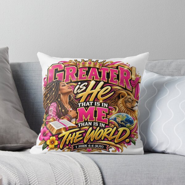 Aperçu de l'œuvre Greater Is He 1 John 4:4 Christian Faith Apparel - Black Female créée et vendue par LiveInWorship.