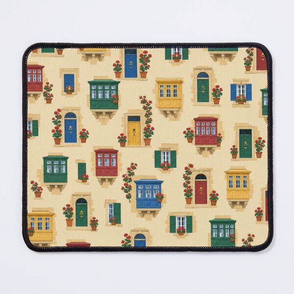 Item preview, Maltese Balconies Pattern | Colorful Wooden Gallarija, Limestone Doors and Geraniums of Valletta designed and sold by StickyGuys.