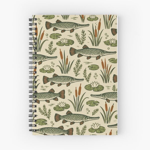 Item preview, Alligator Gar Vintage Fishing Pattern | Woodcut Gar Fish with Cattails and Lily Pads designed and sold by StickyGuys.