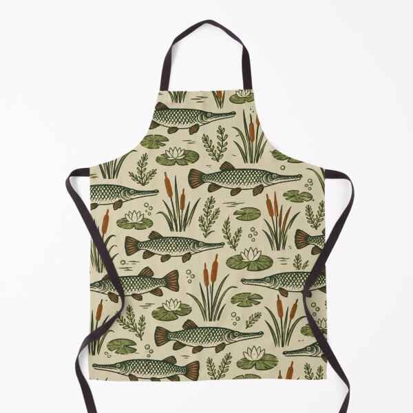 Item preview, Alligator Gar Vintage Fishing Pattern | Woodcut Gar Fish with Cattails and Lily Pads designed and sold by StickyGuys.
