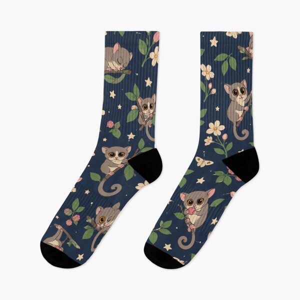 Item preview, Mouse Lemur Night Pattern | Tiny Madagascar Lemurs with Big Eyes, Flowers and Stars on Navy designed and sold by StickyGuys.