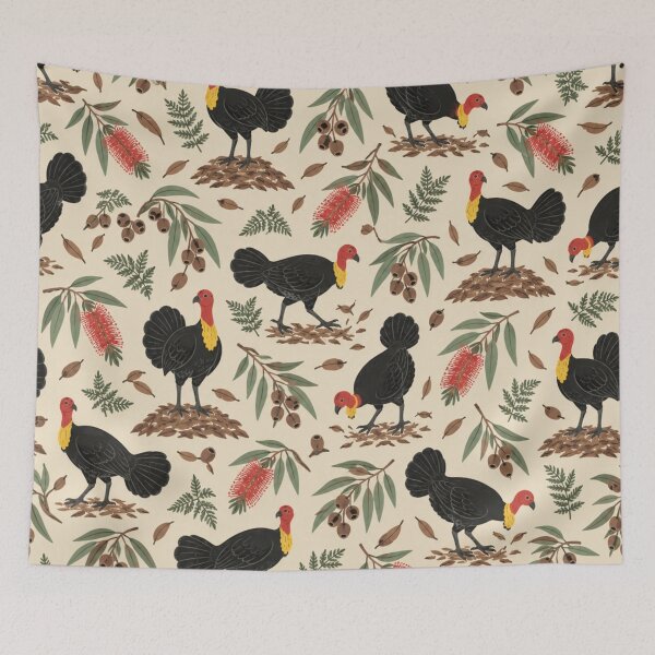 Item preview, Brush Turkey Australian Bird Pattern | Bush Turkeys with Gum Leaves, Bottlebrush and Gumnuts designed and sold by StickyGuys.