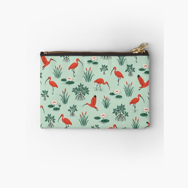 Item preview, Scarlet Ibis Chinoiserie Pattern | Red Ibises Wading among Mangroves, Lotus and Reeds on Mint designed and sold by StickyGuys.