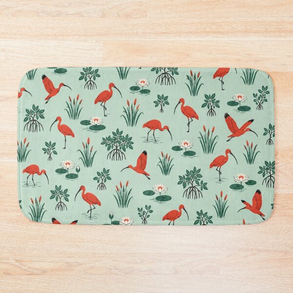 Item preview, Scarlet Ibis Chinoiserie Pattern | Red Ibises Wading among Mangroves, Lotus and Reeds on Mint designed and sold by StickyGuys.