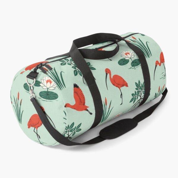 Item preview, Scarlet Ibis Chinoiserie Pattern | Red Ibises Wading among Mangroves, Lotus and Reeds on Mint designed and sold by StickyGuys.