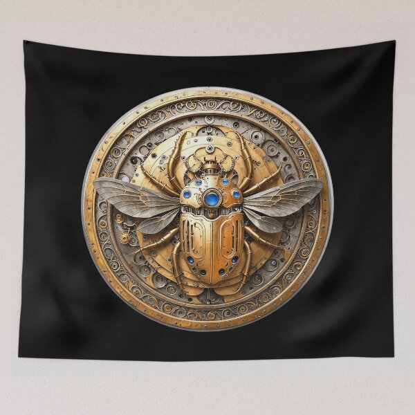 Item preview, Copper Mechanical Steampunk Beetle Medallion with Blue Jewels  designed and sold by Retro Art Factory.
