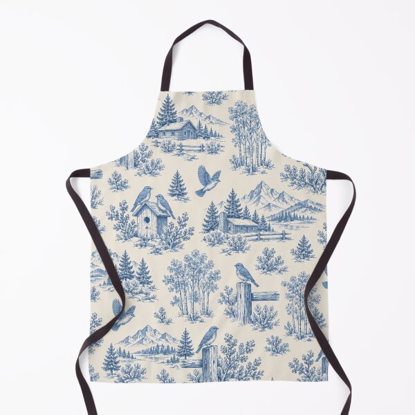 Item preview, Mountain Bluebird Toile Pattern | Blue Toile de Jouy with Bluebirds, Fence Posts, Aspens and Cabins designed and sold by StickyGuys.
