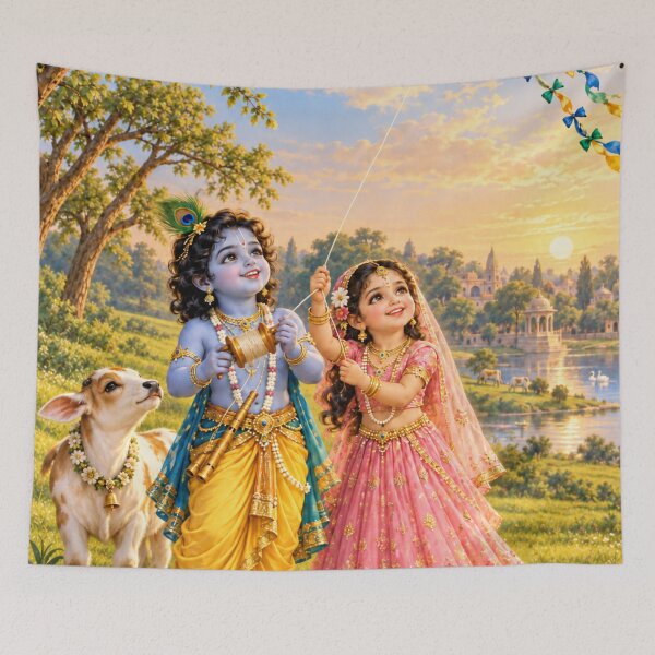 Item preview, Bala Radha and Bala Krishna Flying a Kite in Vrindavan designed and sold by Homyar.