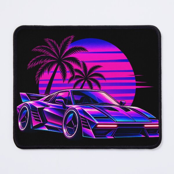 Item preview, Neon Outrun – Retro Futuristic Concept Car with Neon Purple Sunset designed and sold by GingaArt.