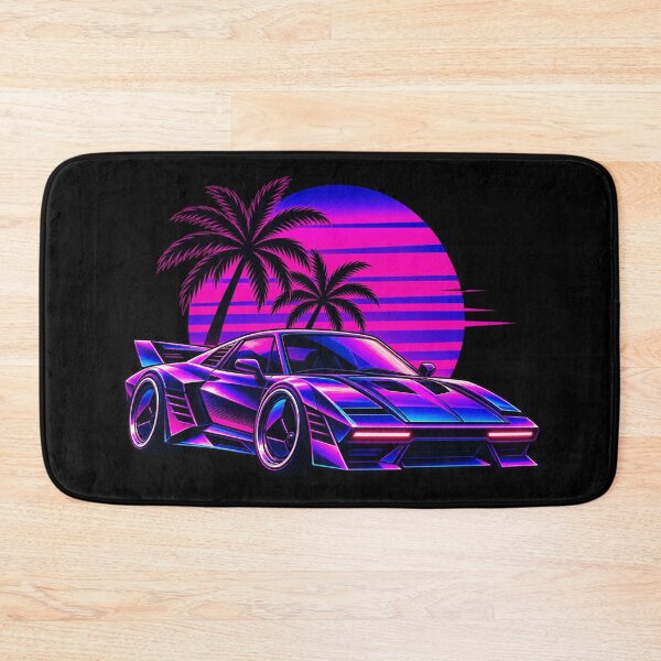 Artikelvorschau, Neon Outrun – Retro-futuristisches Konzeptfahrzeug mit neonviolettem Sonnenuntergang entworfen und verkauft von GingaArt.