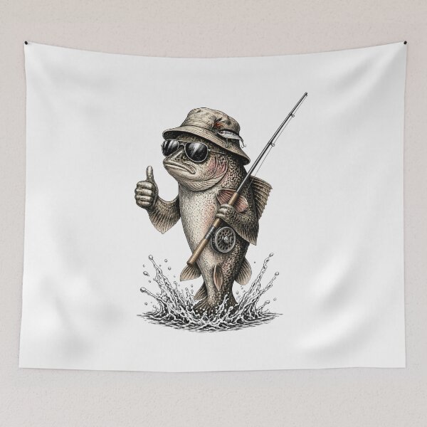 Item preview, Trout wearing a fishing hat and carrying a fishing rod designed and sold by design-rebell.