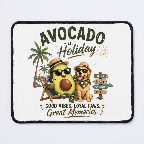 Item preview, Avocado Boss in holiday with his dog Good vibes Great memories designed and sold by Afnan Store.
