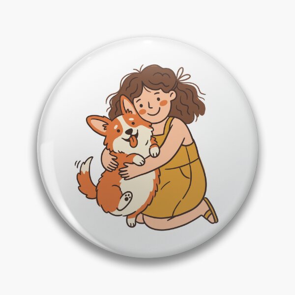 Item preview, Girl hugging a cute Corgi dog. Ideal for pet lover apparel, sticker packs, kids merchandise. designed and sold by ElegantOutlines.
