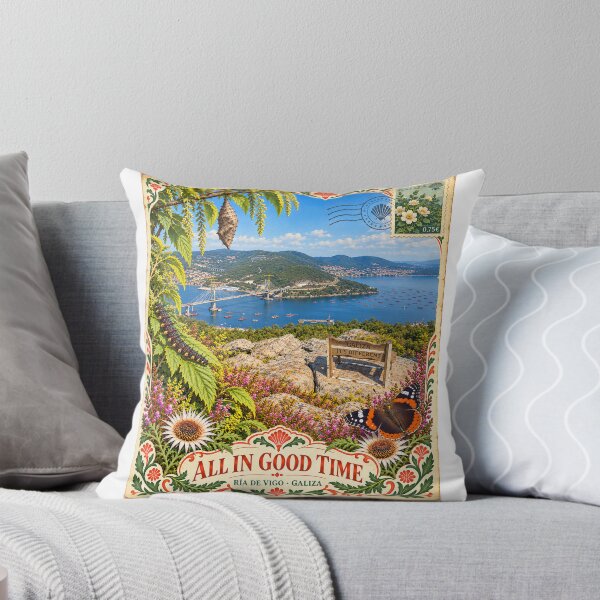 Item preview, All in Good Time – Ría de Vigo, Galiza Vintage Travel Postcard designed and sold by inkdropdoodles.