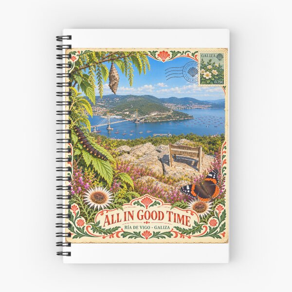 Item preview, All in Good Time – Ría de Vigo, Galiza Vintage Travel Postcard designed and sold by inkdropdoodles.