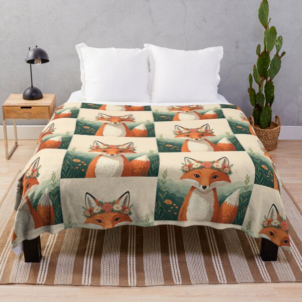 Item preview, Fox wearing a floral wreath designed and sold by PrintLabStudio.