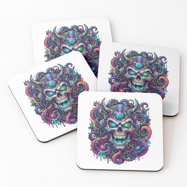 Item preview, Neon Cyberpunk Demon Skull, Horned Tentacle Skull Art designed and sold by Terra Nova Collective.