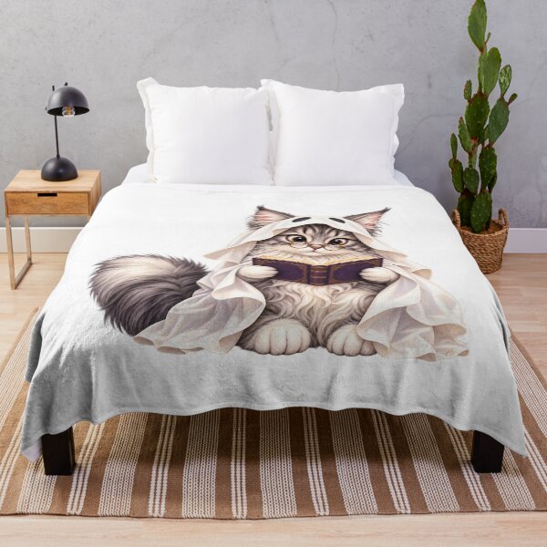 Item preview, Maine Coon Ghost Cat Reading a Spooky Book designed and sold by StyleLap.