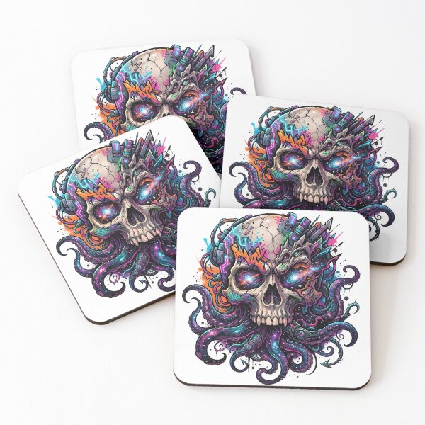 Item preview, Neon Tentacle Skull, Cyberpunk Cosmic Horror Skull Art designed and sold by Terra Nova Collective.