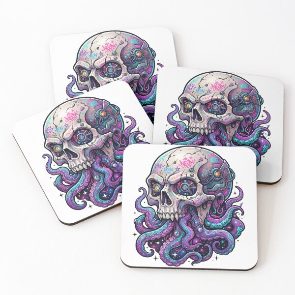 Item preview, Purple Neon Skull, Cyberpunk Tentacle Skull Art designed and sold by Terra Nova Collective.