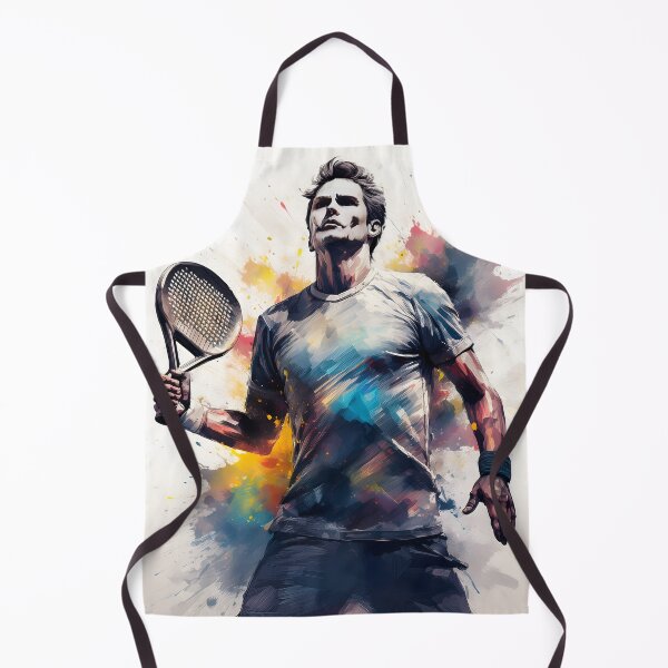Item preview, A powerful male padel player, appearing to be in his 20s to 30s, looks determined while holding a racket, surrounded by vibrant paint splatters designed and sold by homydesign.