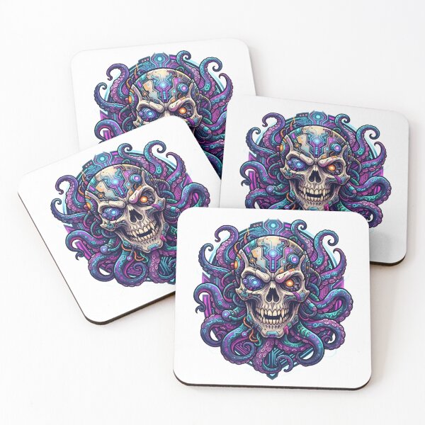 Item preview, Blue Neon Skull Art, Cyberpunk Tentacle Skull Design designed and sold by Terra Nova Collective.