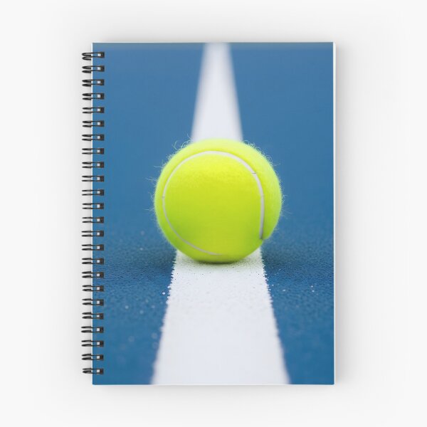 Item preview, A vibrant yellow tennis ball rests perfectly on the white service line of a blue court, ready for play and an exciting game designed and sold by homydesign.
