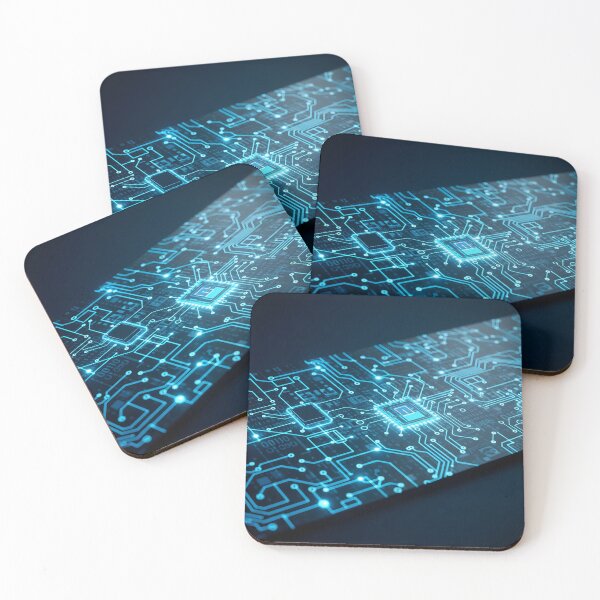 Item preview, Una placa de circuito azul luminoso con microchips brillantes y vías intrincadas simboliza la tecnología avanzada y el procesamiento digital. designed and sold by homydesign.