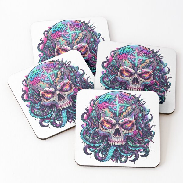 Item preview, Compass Skull Art, Neon Tentacle Skull with Navigator Star designed and sold by Terra Nova Collective.