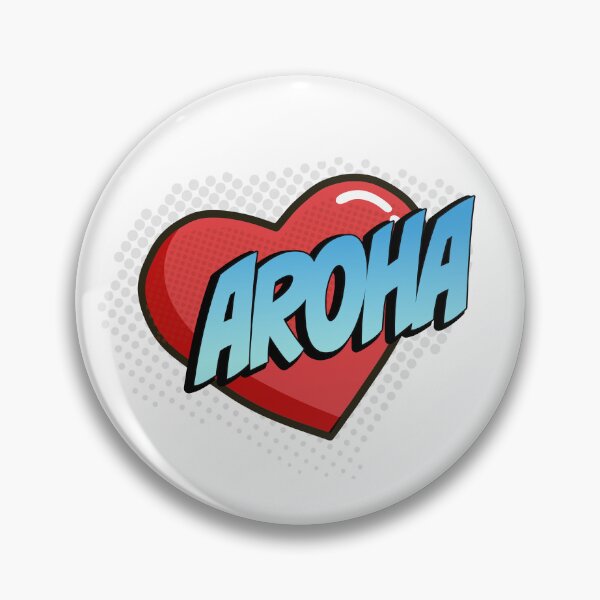 Artikelvorschau, Aroha Comic Heart Pop Art (hellblauer Text) entworfen und verkauft von wobblyfrogs.