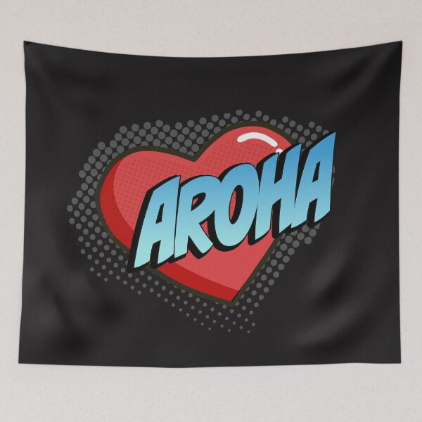 Item preview, Aroha Comic Heart Pop Art (light blue text) designed and sold by wobblyfrogs.