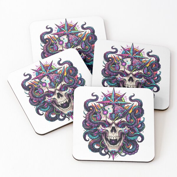 Item preview, Pink Neon Skull, Cyberpunk Fanged Tentacle Skull Art designed and sold by Terra Nova Collective.