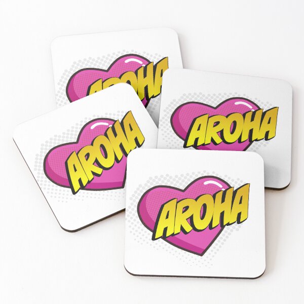 Item preview, Aroha Comic Heart Pop Art (pink heart, yellow text) designed and sold by wobblyfrogs.