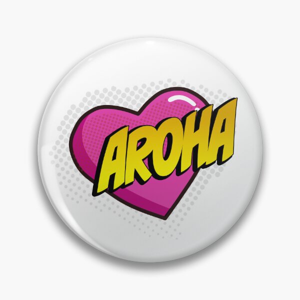 Artikelvorschau, Aroha Comic Heart Pop Art (rosa Herz, gelber Text) entworfen und verkauft von wobblyfrogs.