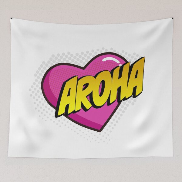 Item preview, Aroha Comic Heart Pop Art (pink heart, yellow text) designed and sold by wobblyfrogs.