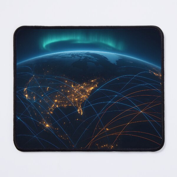 Item preview, A breathtaking view of Earth from space, featuring illuminated city lights across North America and a vibrant aurora designed and sold by homydesign.