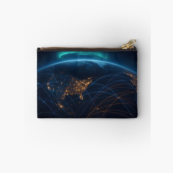 Item preview, Una vista impresionante de la Tierra desde el espacio, con las luces iluminadas de las ciudades de América del Norte y una aurora boreal vibrante. designed and sold by homydesign.