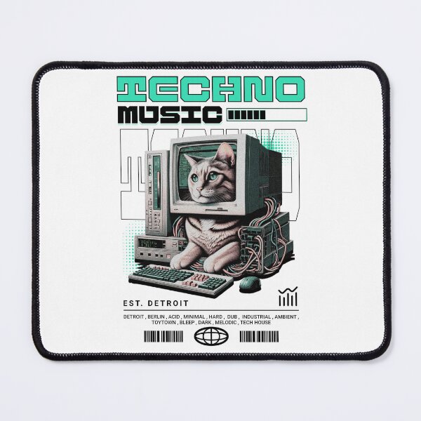 Item preview, TECHNO - Catputer Tech (Black) designed and sold by Discothreadz.