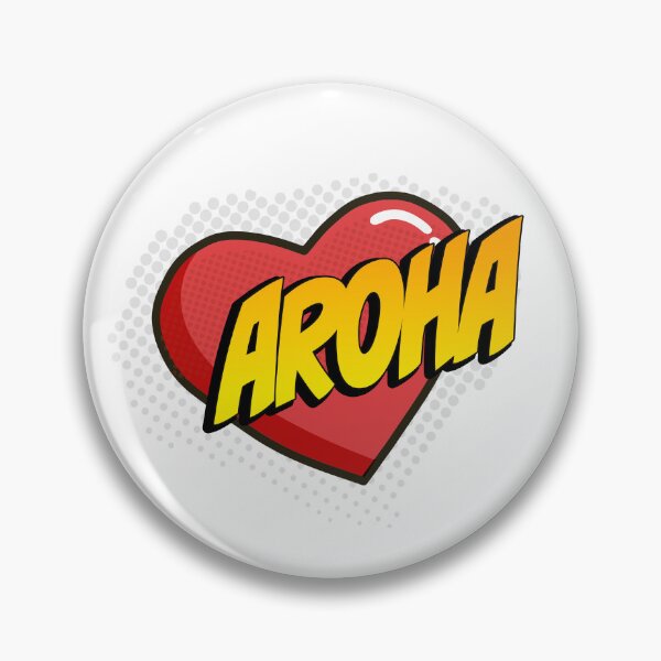Artikelvorschau, Aroha Comic Heart Pop Art (rotes Herz, gelber Text) entworfen und verkauft von wobblyfrogs.