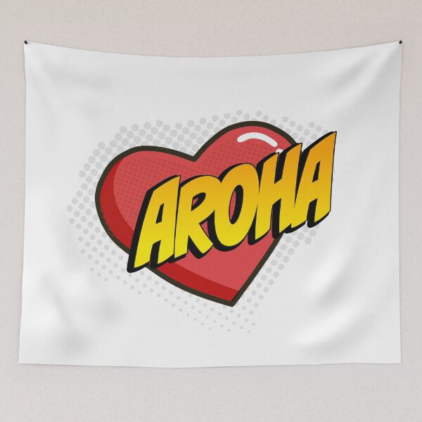 Item preview, Aroha Comic Heart Pop Art (red heart, yellow text) designed and sold by wobblyfrogs.