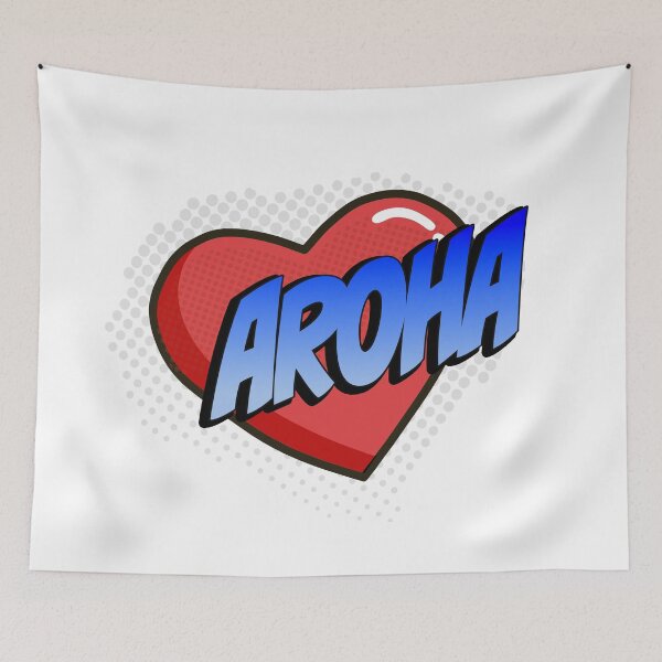 Item preview, Aroha Comic Heart Pop Art (red heart, blue text) designed and sold by wobblyfrogs.