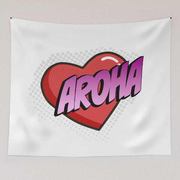 Item preview, Aroha Comic Heart Pop Art (red heart, pink text) designed and sold by wobblyfrogs.