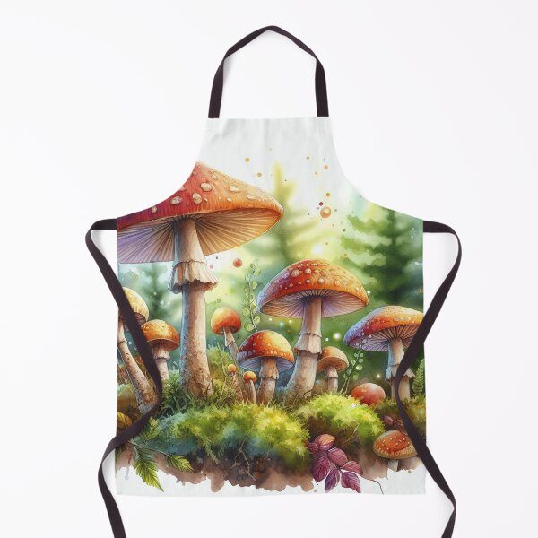 Item preview, A watercolor illustration of vibrant mushrooms nestled in a lush forest floor, with soft sunlight filtering through the trees designed and sold by homydesign.
