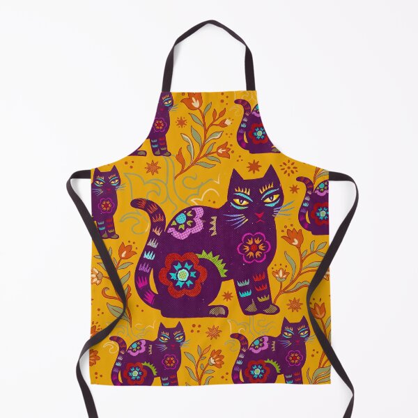 Item preview, Purple Ornamented Cats With Mustard Florals designed and sold by Fani*.
