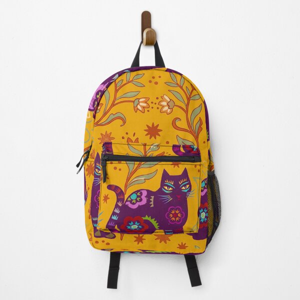 Item preview, Purple Ornamented Cats With Mustard Florals designed and sold by Fani*.