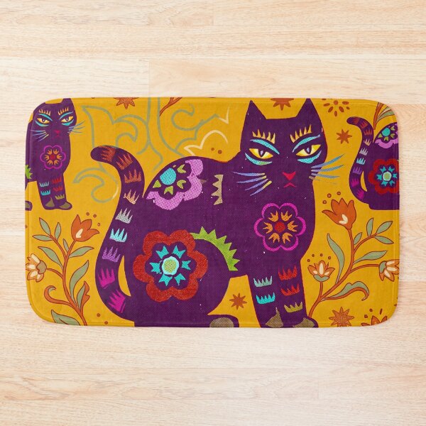 Item preview, Purple Ornamented Cats With Mustard Florals designed and sold by Fani*.