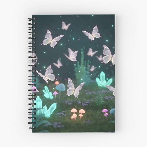Item preview, Glowing butterflies flutter among luminous crystals and magical mushrooms in an enchanting, mystical forest scene designed and sold by homydesign.