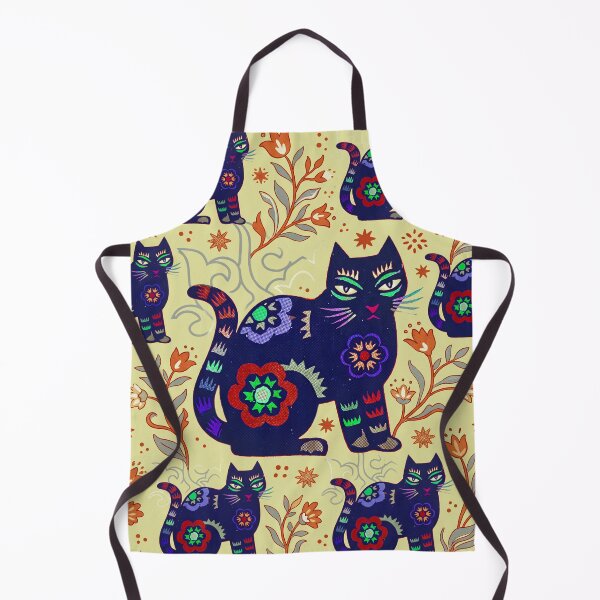 Item preview, Indigo Ornamented Cats With Butter Yellow Florals designed and sold by Fani*.
