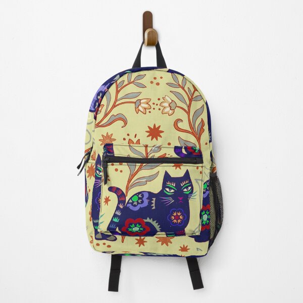 Item preview, Indigo Ornamented Cats With Butter Yellow Florals designed and sold by Fani*.